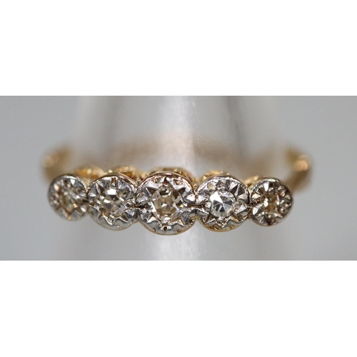 241 - 18ct gold five stone diamond ring.  Ring size L & 1/2.  Approx weight 1.7 grams.
(B.P. 21% + VAT)