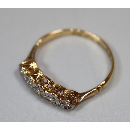 241 - 18ct gold five stone diamond ring.  Ring size L & 1/2.  Approx weight 1.7 grams.
(B.P. 21% + VAT)