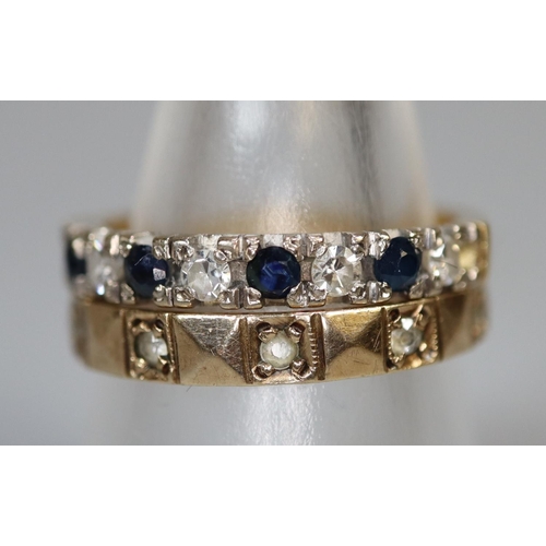 243 - 18ct gold sapphire and diamond ring and a 9ct gold white stone ring.  Ring size of both M&1/2.  Appr... 