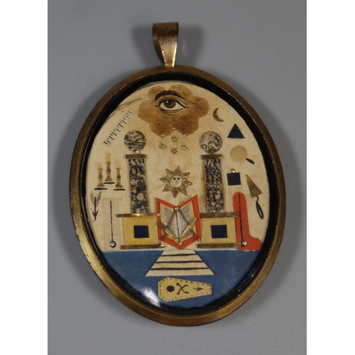 249 - 19th century Masonic memorial pendant locket decorated various Masonic symbols, including:  All Seei...
