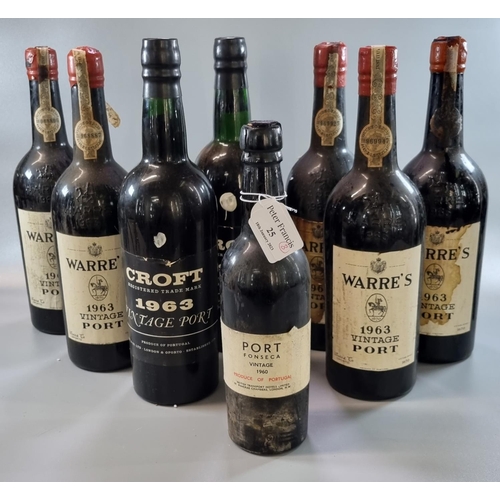 25 - Collection of five Warre's' 1963 vintage Port together with two 'Croft' vintage Port both 1963 and a...