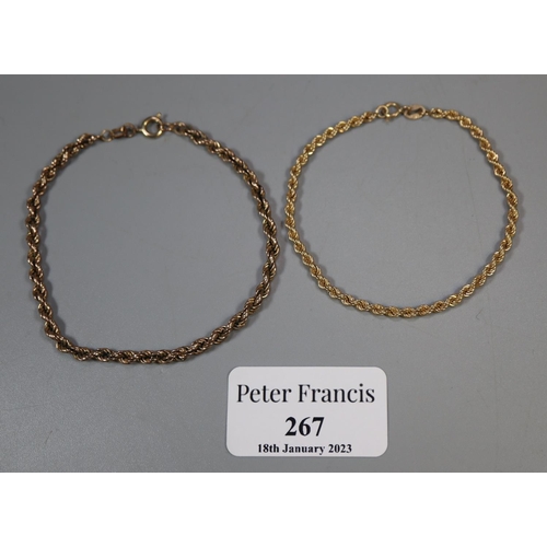 267 - Two 9ct gold bracelets.  Approx weight 4.6 grams.
(B.P. 21% + VAT)