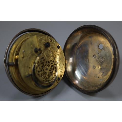 285 - Silver pair cased gentleman's pocket watch, the fussee movement marked 'George Stacey of Worksop' ha... 