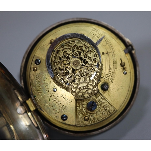 285 - Silver pair cased gentleman's pocket watch, the fussee movement marked 'George Stacey of Worksop' ha... 