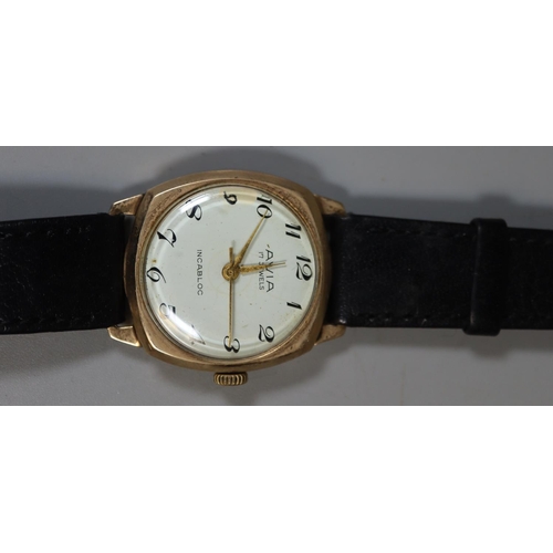 286 - Vintage Avia 17 jeweled 9ct gold Incabloc gentleman's small head manual wristwatch with seconds dial... 