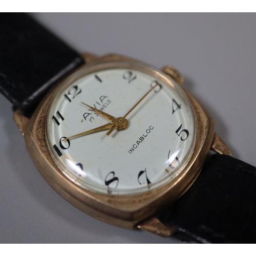 286 - Vintage Avia 17 jeweled 9ct gold Incabloc gentleman's small head manual wristwatch with seconds dial... 