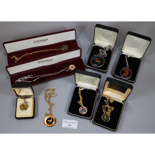 288 - A collection of enamel coins, one on 9ct gold chain.
(B.P. 21% + VAT)