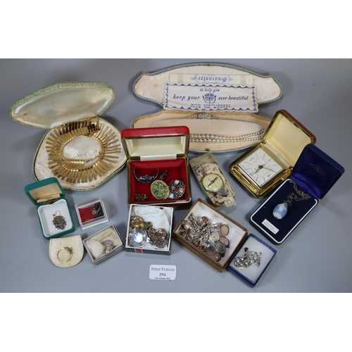 294 - A collection of silver and costume jewellery including a charm bracelet.
(B.P. 21% + VAT)