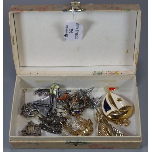 296 - A collection of silver and costume jewellery boat brooches.
(B.P. 21% + VAT)