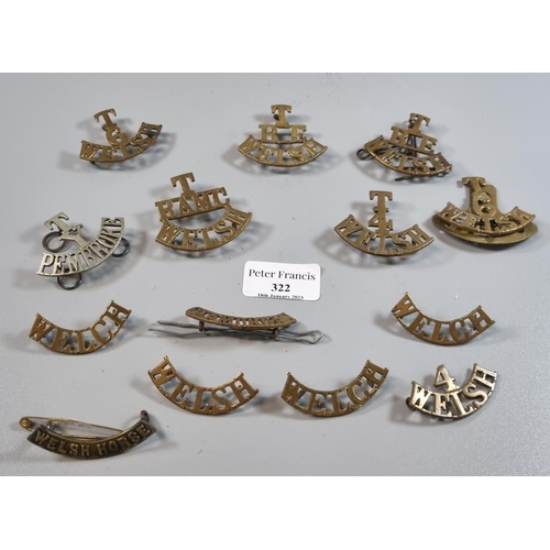 322 - Collection of Welsh Regimental brass insignia, including, Welsh horse etc.   (B.P. 21% + VAT)