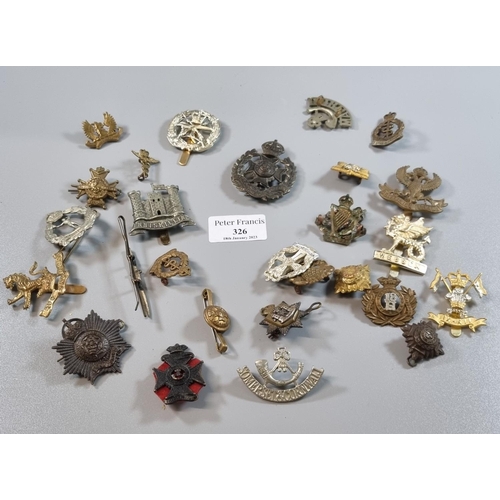 326 - Bag of assorted British Military cap badges, including: The Durham's,  Enniskillens  etc.  (B.P. 21%... 