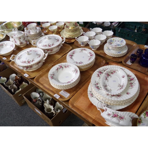 331 - Four trays of Royal Albert 'Lavender Rose' part dinnerware: dinner plates, side plates, tea plates p... 