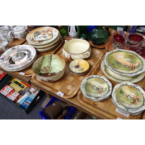 332 - Three trays of Royal Doulton hunting scene bowls and a plate, various Royal Doulton collectors plate... 