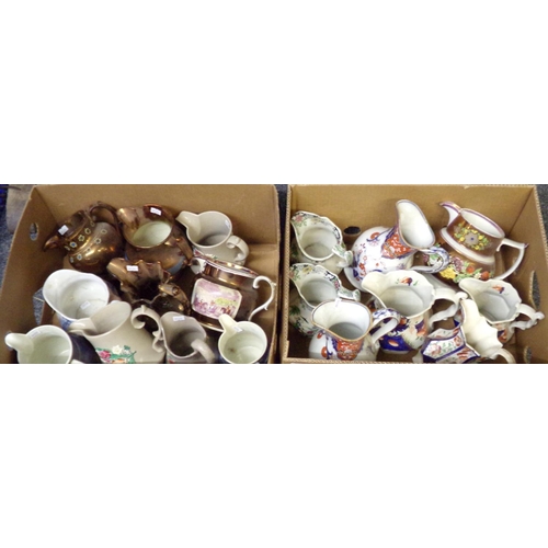 337 - Two boxes of assorted early and mid 20th century jugs: Imari style, copper lustre, Royal Tudor ware ... 