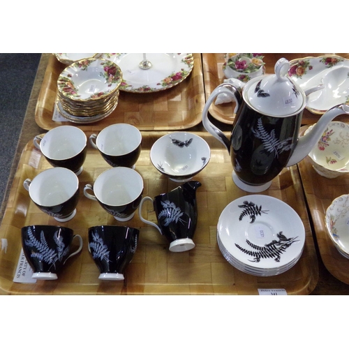 341 - Tray of Royal Albert 'Night and Day' black and white coffee ware, elegantly decorated  with ferns: C... 