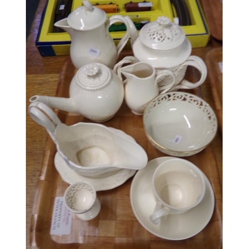 360 - Tray of Leedsware 'Classical Creamware' items, to include: coffee pot, teapot with twisted handles a... 