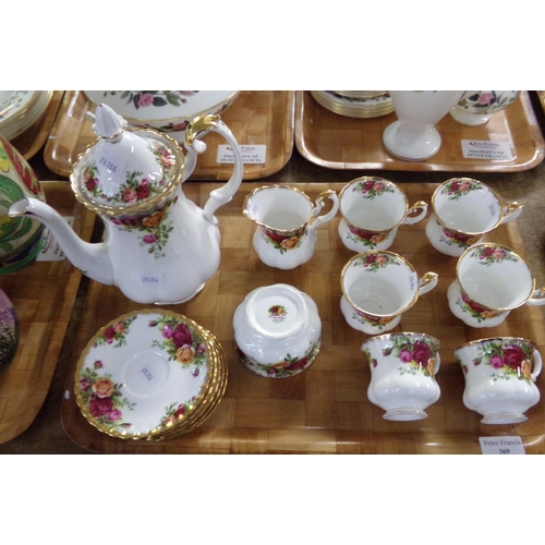 369 - Tray of Royal Albert 'Old Country Roses' coffee ware: six coffee cups and saucers, coffee pot, sugar... 