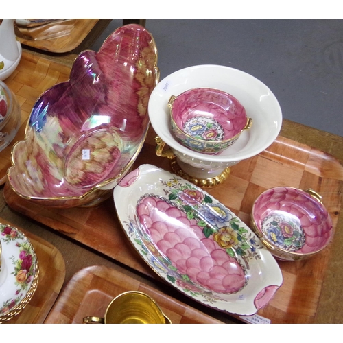 380 - Two trays of mostly china to include: Court ware lustre centre bowl, Maling 'Peony Rose' trinket bow... 