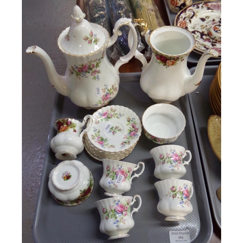 393 - Tray of Royal Albert English bone china coffee ware to include: 'Moss Rose' design items including c... 