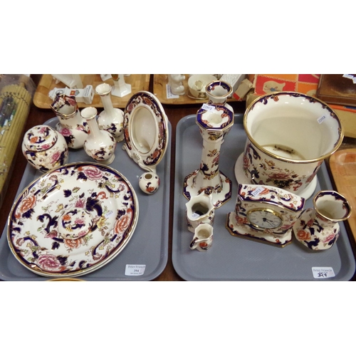 394 - Two trays of Mason's Ironstone 'Blue Mandalay' and 'Mandalay' design items to include: planter, cloc... 