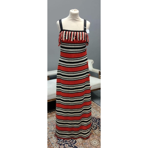 408 - Vintage designer Pierre Balmain 'Les Tricot' striped 70's maxidress with slit down the side, button ... 