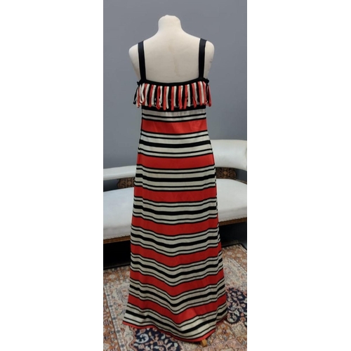 408 - Vintage designer Pierre Balmain 'Les Tricot' striped 70's maxidress with slit down the side, button ... 