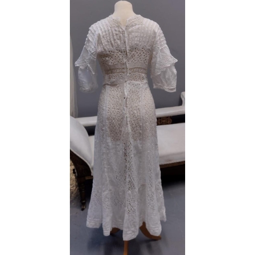 418 - Early 20th Century (probably Edwardian) vintage lady's dress or under dress in cotton with broderie ... 