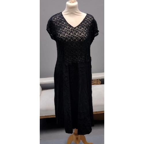 421 - Three vintage lace dresses (20's-40's); one blue and two black; one with beaded detail around the ne... 