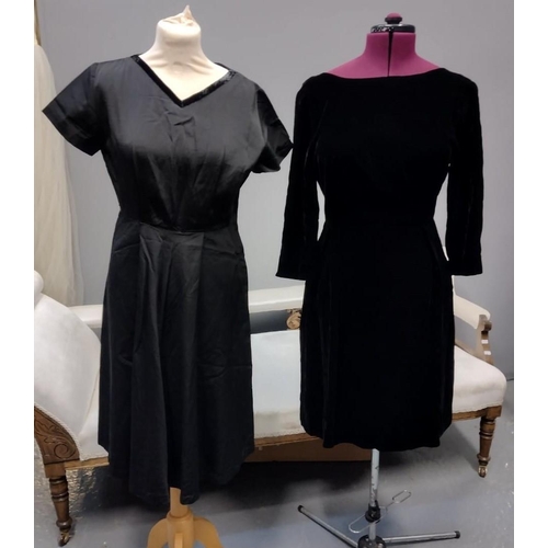 427 - Three 1950's/60's vintage dresses; one in faille fabric with a V neck and velvet piping, one 3/4 len... 