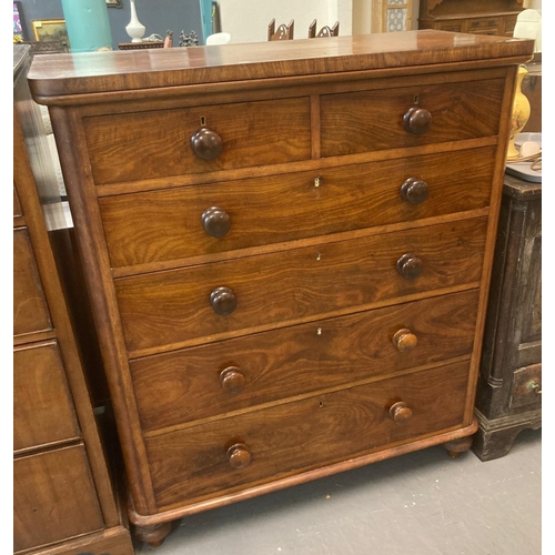 474 - Victorian mahogany straight front chest of two short and four long drawers having turned handles on ... 