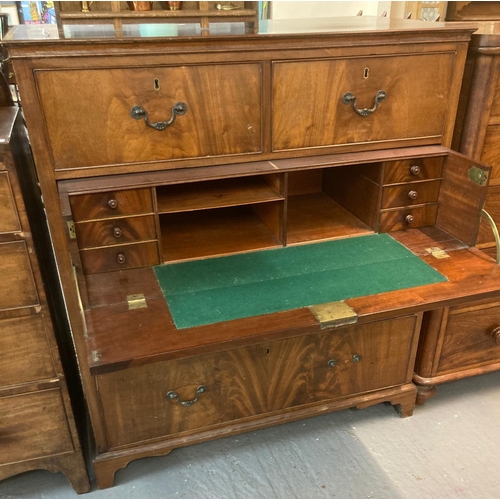 475 - Late Victorian mahogany secretair/straight front chest of two short and three long drawers on bracke... 