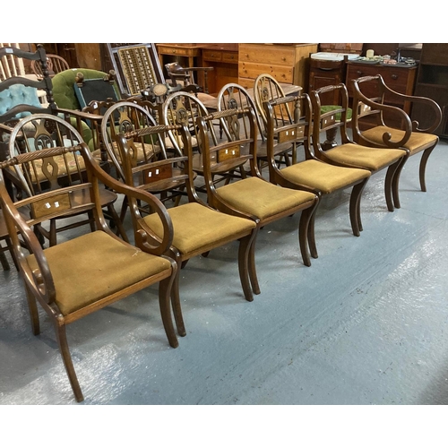 493 - Set of six mahogany regency dining chairs (4+2) (6) with drop-in seats on sable legs.  (B.P. 21% + V... 