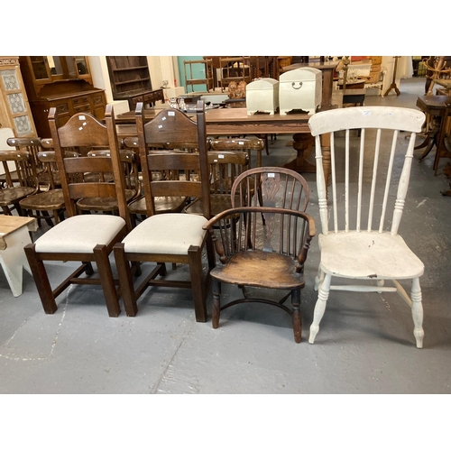 510 - 19th century elm spindle Windsor armchair (cut down) together with a painted spindle farmhouse kitch... 