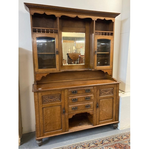 520 - Late 19th early 20th century Welsh oak two stage mirror and cabinet back dog kennel dresser.  (B.P. ... 