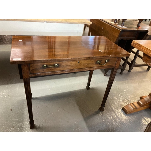 524 - 19th century mahogany single drawer table with single drop leaf on tapering fluted legs.  (B.P. 21% ... 