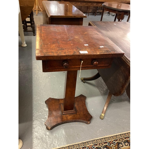 525 - 19th century single drawer work/lamp table on tapering pedestal and shaped base.