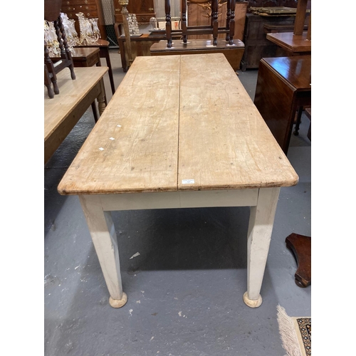 527 - Late 19th early 20th century pine painted country farmhouse kitchen table.  197x75x76cm approx.  (B.... 