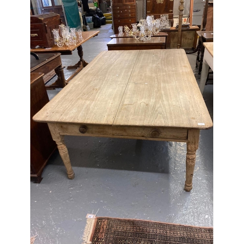 529 - Late Victorian pine single drawer farmhouse kitchen table.  200x120x69cm approx.  (B.P. 21% + VAT)