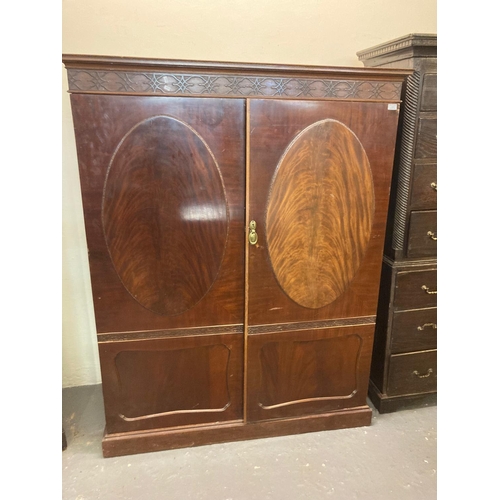 539 - Late 19th early 20th century mahogany two door blind panelled gentleman's wardrobe.   (B.P. 21% + VA... 