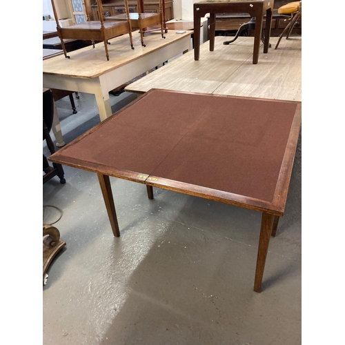 547 - 19th century mahogany fold over card table of plain form on square tapering legs.  (B.P. 21% + VAT)