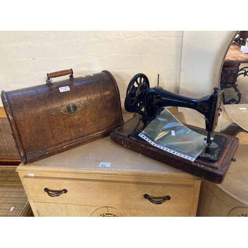 561 - Singer hand sewing machine with bentwood case and instruction leaflet for Nos 127K and 128K.  (B.P. ... 