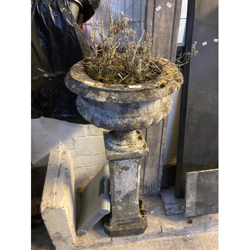 580 - Modern composition garden urn/planter on pedestal plinth.  (B.P. 21% + VAT)