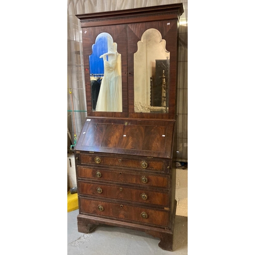 588 - Early 19th century mahogany and mixed woods inlaid mirrored bureau/bookcase.  (B.P. 21% + VAT)