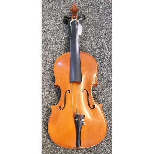 82 - Modern student violin in fitted case with bow together with a vintage 'Keech' banjo in fitted case. ... 