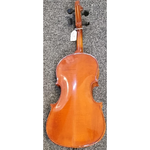 82 - Modern student violin in fitted case with bow together with a vintage 'Keech' banjo in fitted case. ... 