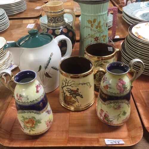 437 - Three trays of assorted china: tray of Royal Stafford part tea ware decorated with navy blue Flowers... 