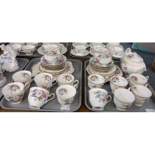 377 - Two trays of Royal Albert English bone china 'Harvest Bouquet' design teaware to include: teapot, te... 