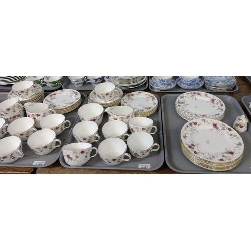 379 - Five trays of Minton English bone china 'Ancestral' design tea and dinnerware items to include: teac... 