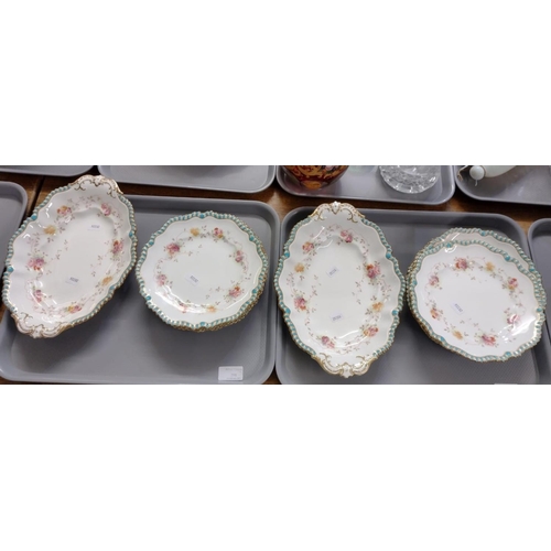 396 - Four trays of china to include: two trays of Staffordshire floral blue and gilt edged dinnerware; pl... 