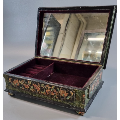 62 - Lacquered jewellery box, the lid decorated with 'Le Sommell'.  (B.P. 21% + VAT)